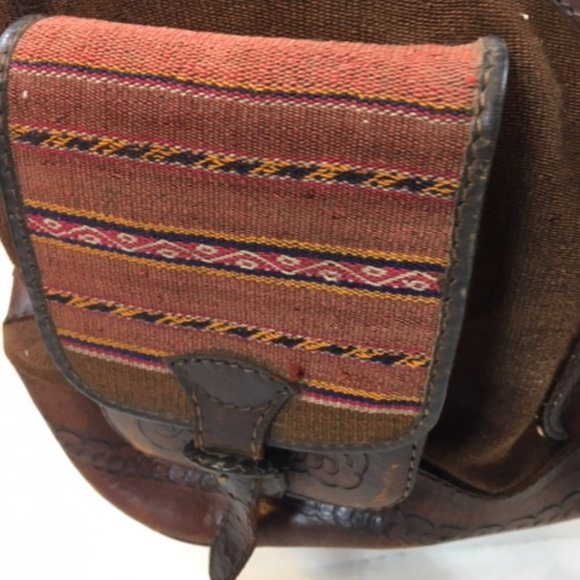 Genuine Leather Rainbow Woven Natural Dyes Textile Backpack Made in Bolivia BOHO - Picture 7 of 16